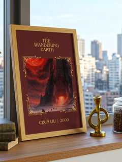 The Wandering Earth Classic Book Art Print by Cixin Liu – framed print on a city-view windowsill