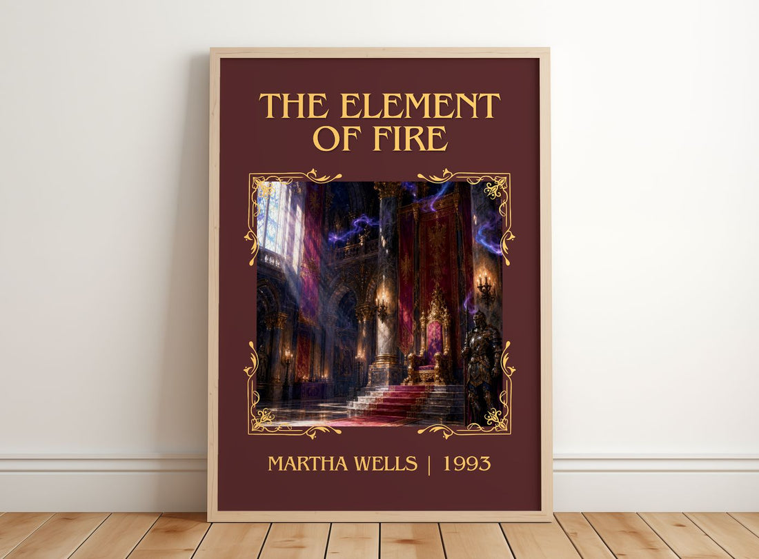 The Element of Fire Classic Book Art Print by Martha Wells – framed print leaning on a wooden floor
