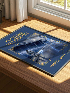 Fugitive Telemetry Classic Book Art Print by Martha Wells – print on a sunlit desk
