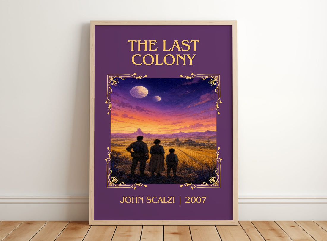 The Last Colony Classic Book Art Print by John Scalzi – framed print leaning on a wooden floor