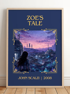 Zoe's Tale Classic Book Art Print by John Scalzi – framed print leaning on a wooden floor