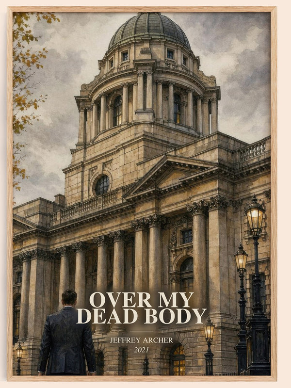 Over My Dead Body watercolour book poster by Jeffrey Archer – framed literary art print