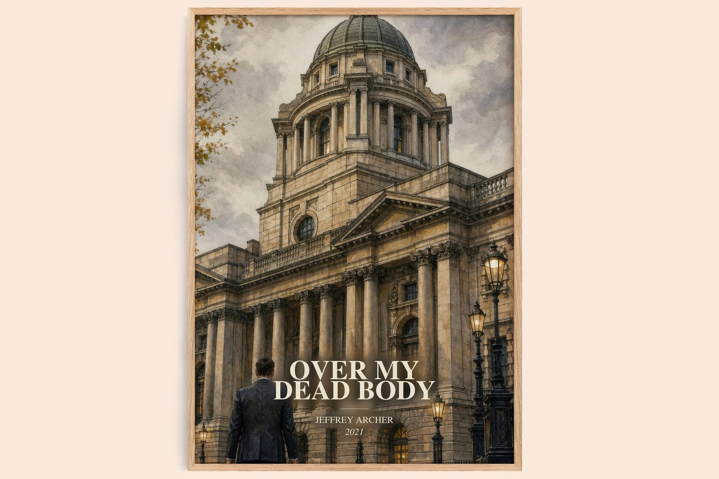 Over My Dead Body watercolour book poster by Jeffrey Archer – framed literary art print