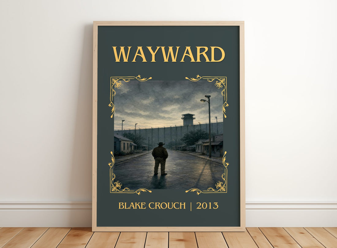 Wayward Classic Book Art Print by Blake Crouch – framed print leaning on a wooden floor