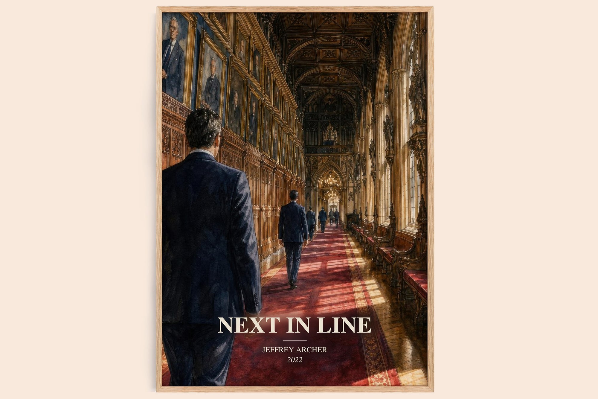 Next In Line watercolour book poster by Jeffrey Archer – framed literary art print