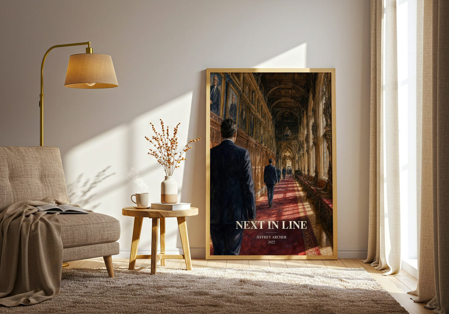Next In Line watercolour print in frame leaning in hallway – thriller wall art