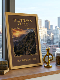 The Titan's Curse Classic Book Art Print by Rick Riordan – framed print on a city-view windowsill