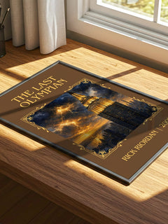 The Last Olympian Classic Book Art Print by Rick Riordan – print on a sunlit desk