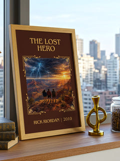 The Lost Hero Classic Book Art Print by Rick Riordan – framed print on a city-view windowsill