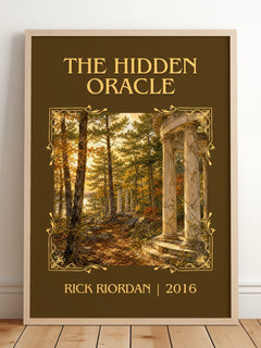 The Hidden Oracle Classic Book Art Print by Rick Riordan – framed print leaning on a wooden floor