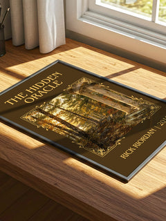 The Hidden Oracle Classic Book Art Print by Rick Riordan – print on a sunlit desk