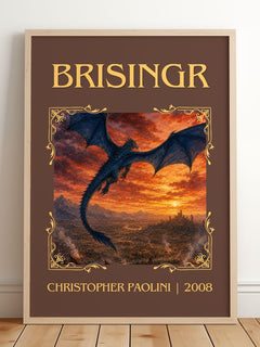Brisingr Classic Book Art Print by Christopher Paolini – framed print leaning on a wooden floor