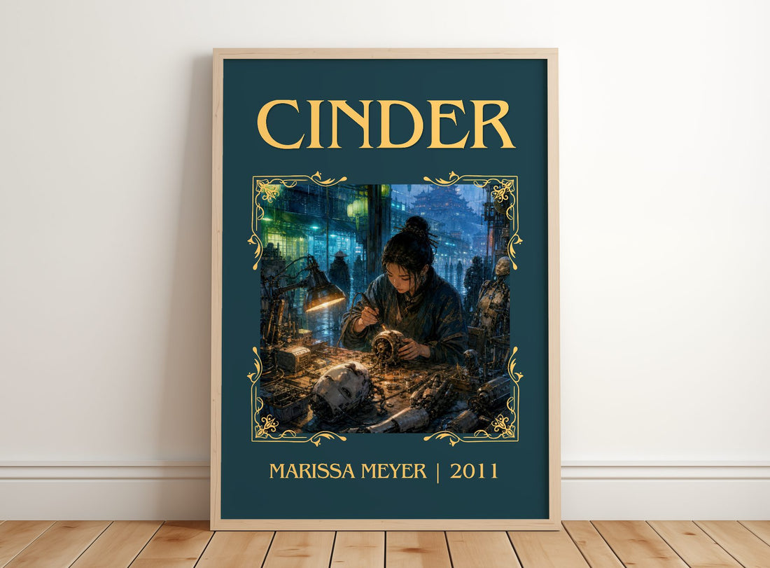 Cinder Classic Book Art Print by Marissa Meyer – framed print leaning on a wooden floor