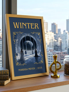Winter Classic Book Art Print by Marissa Meyer – framed print on a city-view windowsill