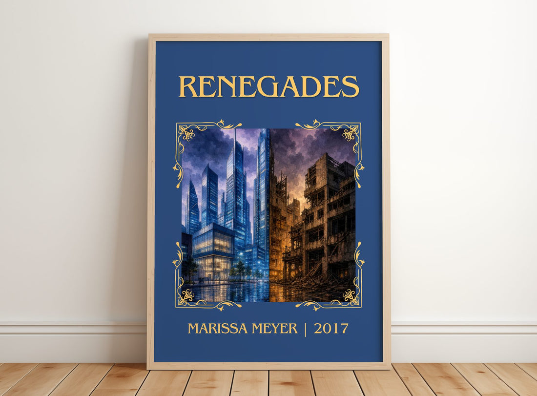 Renegades Classic Book Art Print by Marissa Meyer – framed print leaning on a wooden floor