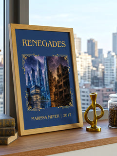 Renegades Classic Book Art Print by Marissa Meyer – framed print on a city-view windowsill