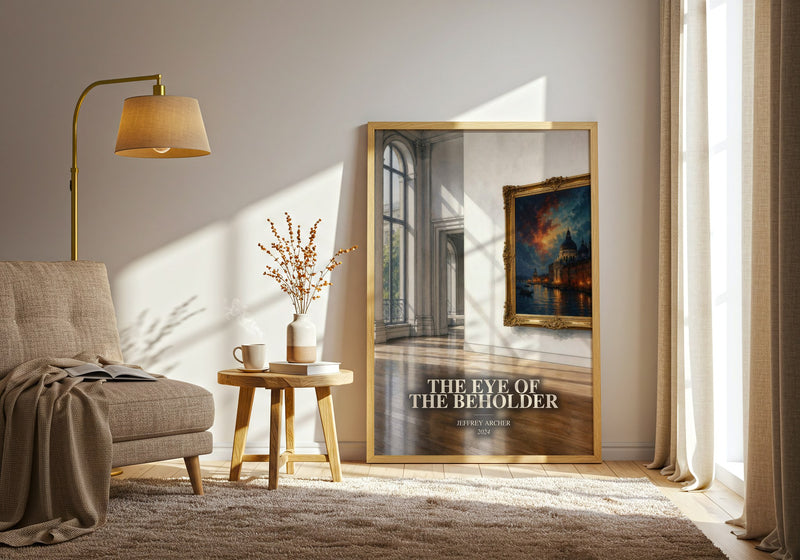 The Eye Of The Beholder watercolour print in frame leaning in hallway – mystery wall art