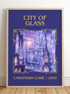 City of Glass Classic Book Art Print by Cassandra Clare – framed print leaning on a wooden floor