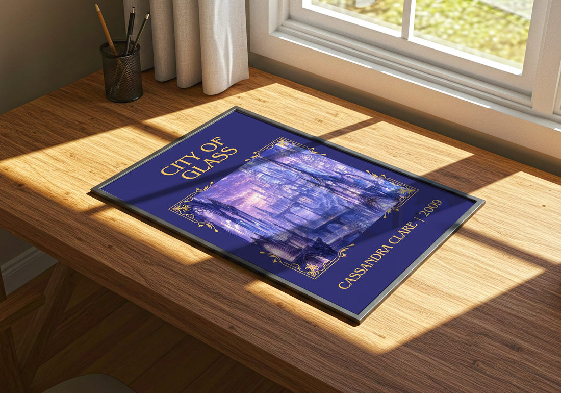 City of Glass Classic Book Art Print by Cassandra Clare – print on a sunlit desk