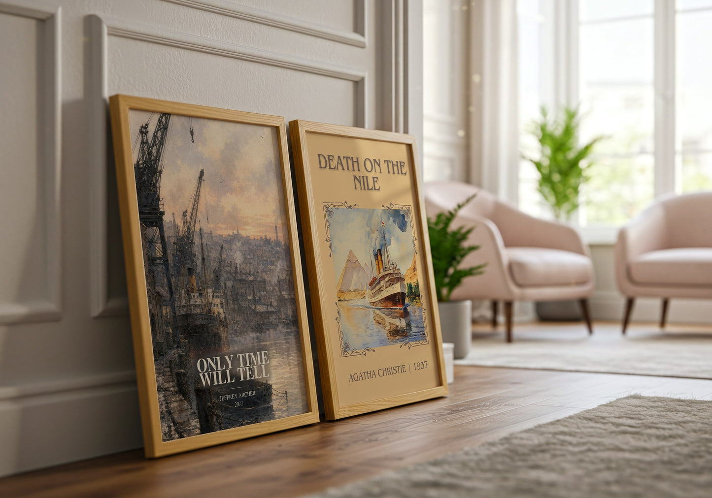 Only Time Will Tell watercolour print framed by window – literary home decor