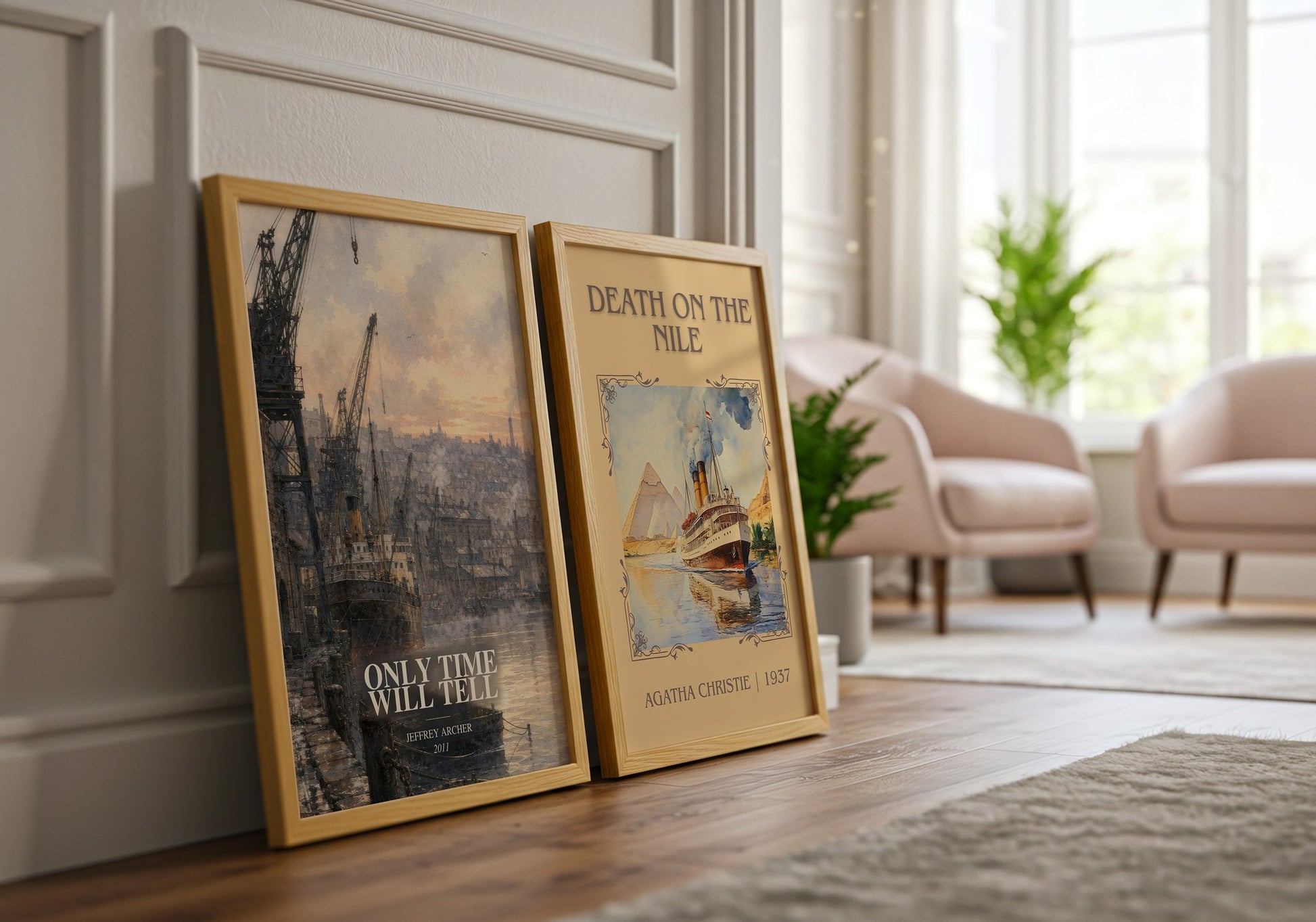Only Time Will Tell watercolour print framed by window – literary home decor