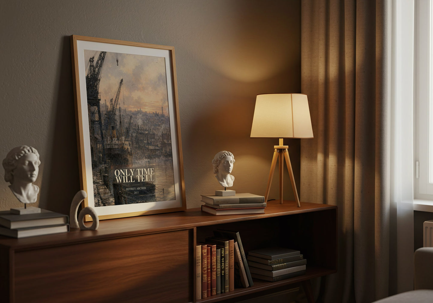 Only Time Will Tell watercolour print on bookshelf – Jeffrey Archer fan gift