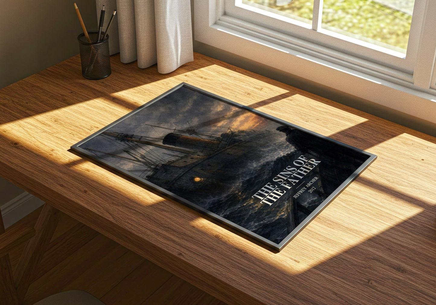The Sins Of The Father watercolour book poster framed on wall – historical fiction wall art