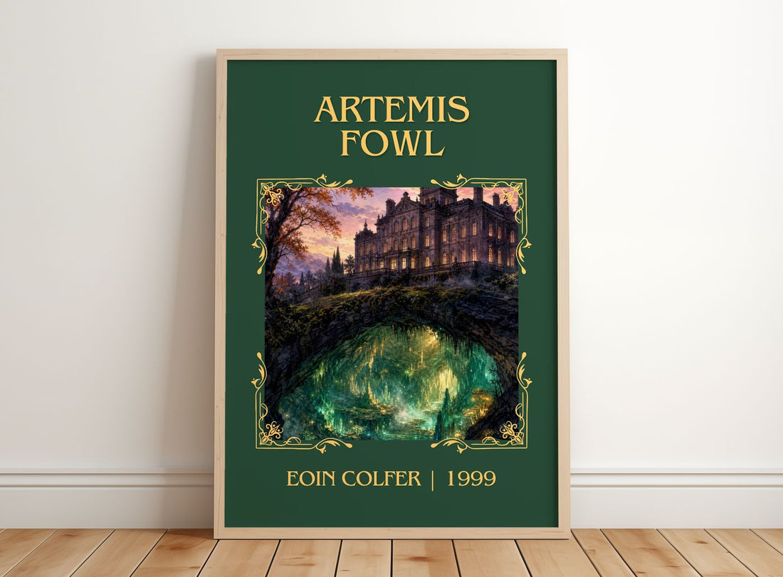 Artemis Fowl Classic Book Art Print by Eoin Colfer – framed print leaning on a wooden floor