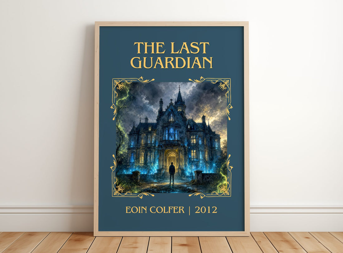 The Last Guardian Classic Book Art Print by Eoin Colfer – framed print leaning on a wooden floor