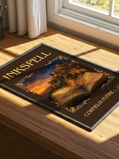 Inkspell Classic Book Art Print by Cornelia Funke – print on a sunlit desk
