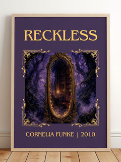 Reckless Classic Book Art Print by Cornelia Funke – framed print leaning on a wooden floor