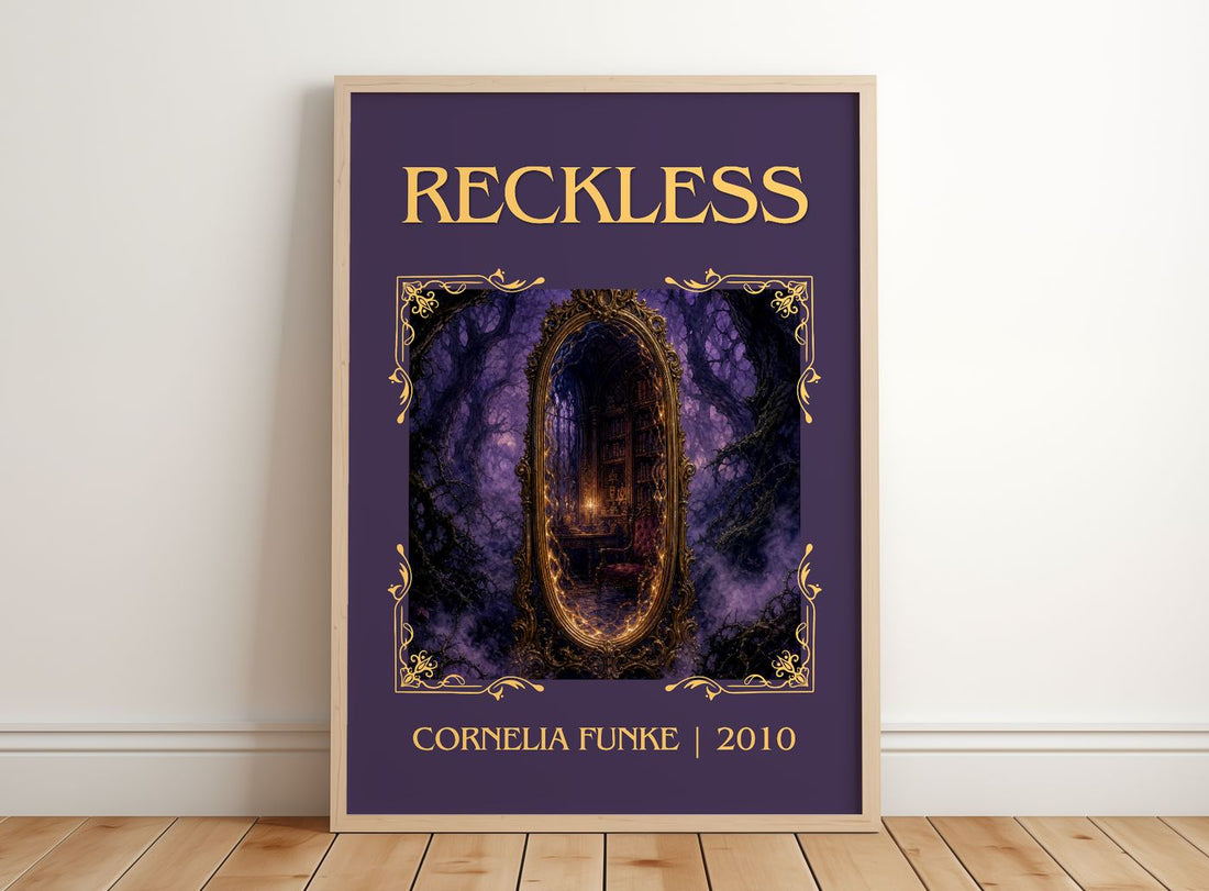 Reckless Classic Book Art Print by Cornelia Funke – framed print leaning on a wooden floor