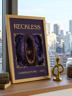 Reckless Classic Book Art Print by Cornelia Funke – framed print on a city-view windowsill