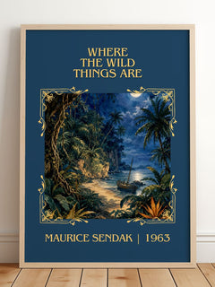 Where the Wild Things Are Classic Book Art Print by Maurice Sendak – framed print leaning on a wooden floor