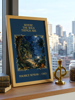 Where the Wild Things Are Classic Book Art Print by Maurice Sendak – framed print on a city-view windowsill