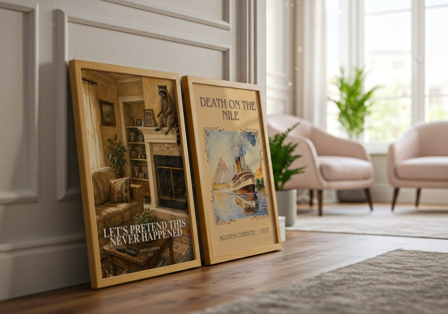 Let'S Pretend This Never Happened watercolour print framed by window – literary home decor