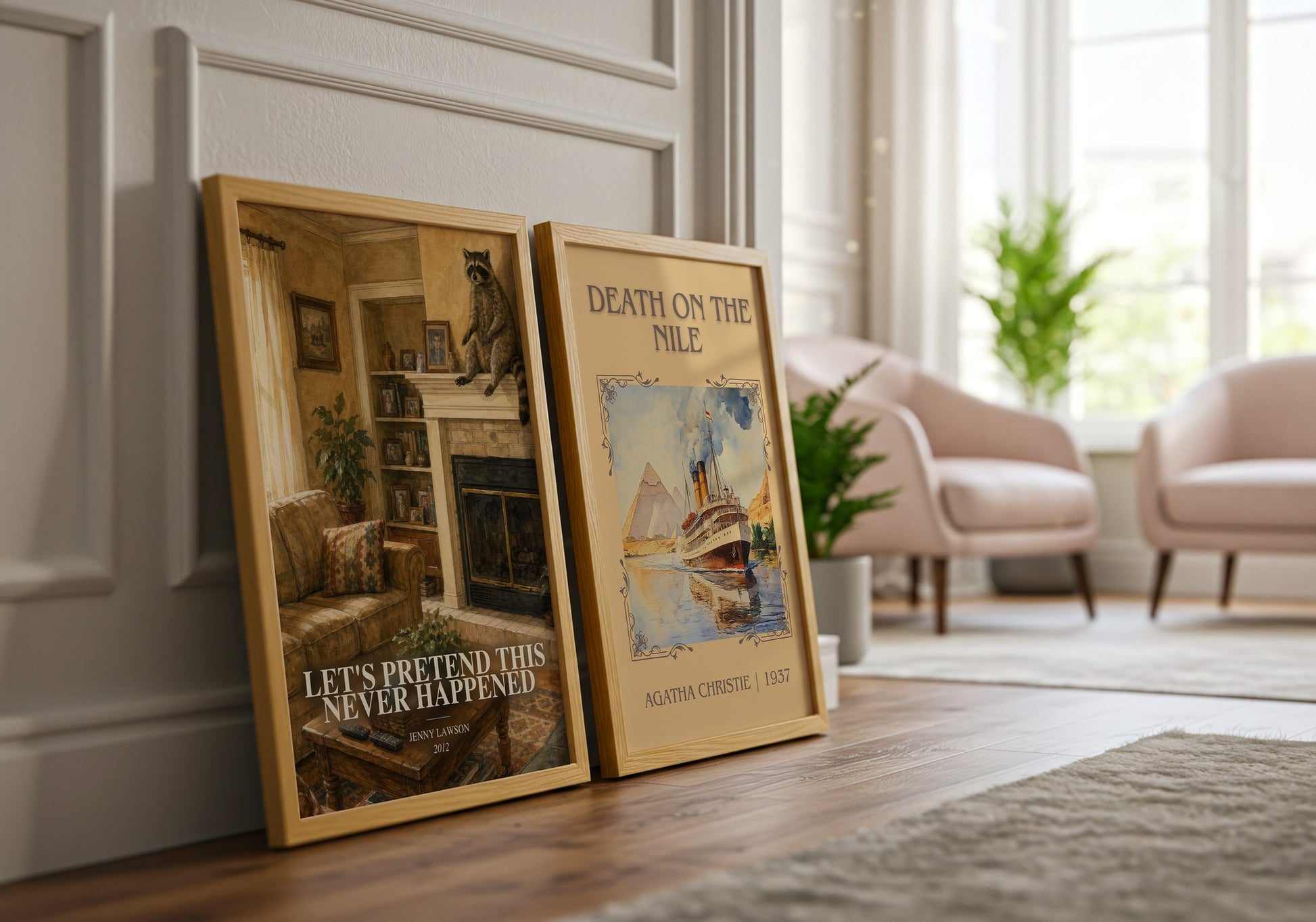 Let'S Pretend This Never Happened watercolour print framed by window – literary home decor