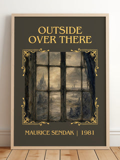 Outside Over There Classic Book Art Print by Maurice Sendak – framed print leaning on a wooden floor