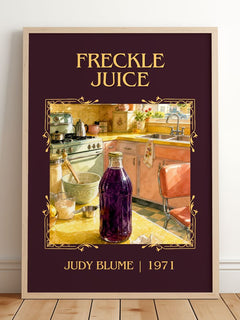 Freckle Juice Classic Book Art Print by Judy Blume – framed print leaning on a wooden floor