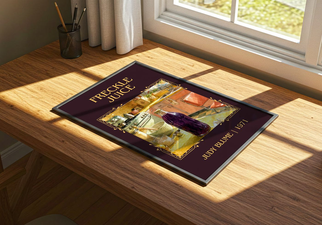 Freckle Juice Classic Book Art Print by Judy Blume – print on a sunlit desk
