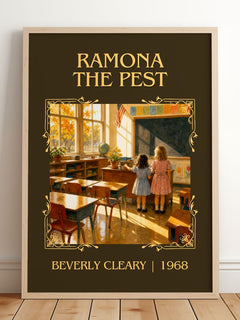 Ramona the Pest Classic Book Art Print by Beverly Cleary – framed print leaning on a wooden floor
