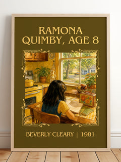 Ramona Quimby, Age 8 Classic Book Art Print by Beverly Cleary – framed print leaning on a wooden floor