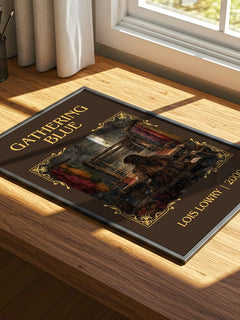 Gathering Blue Classic Book Art Print by Lois Lowry – print on a sunlit desk