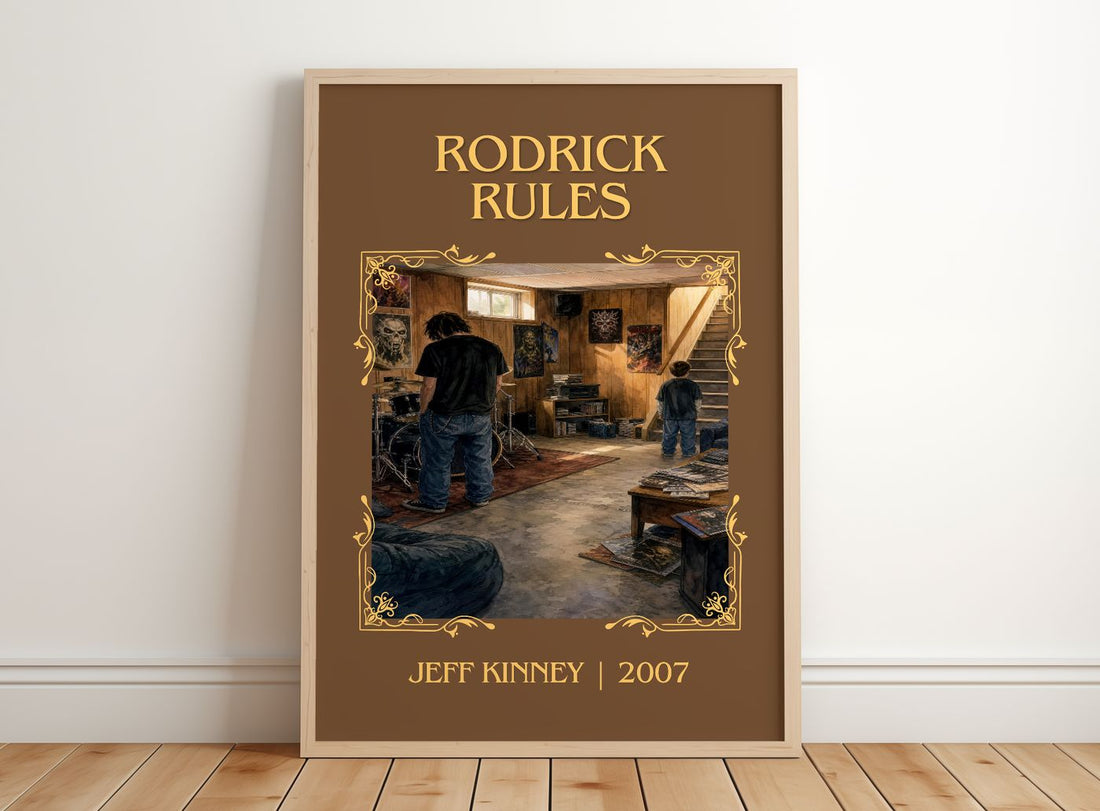Rodrick Rules Classic Book Art Print by Jeff Kinney – framed print leaning on a wooden floor