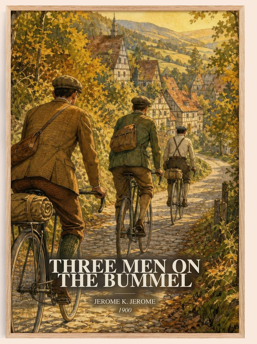 Three Men On The Bummel watercolour book poster by Jerome K. Jerome – framed literary art print