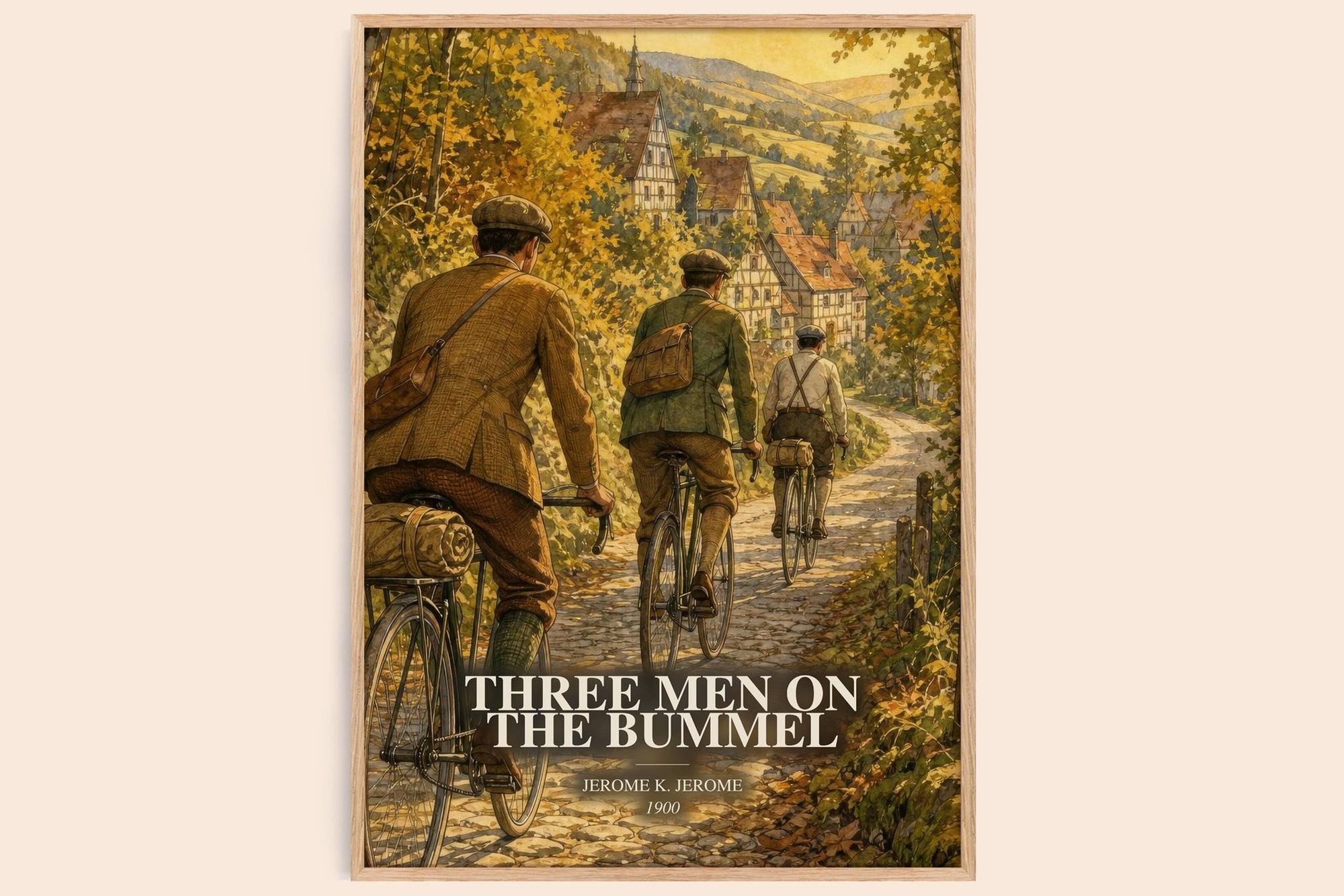 Three Men On The Bummel watercolour book poster by Jerome K. Jerome – framed literary art print