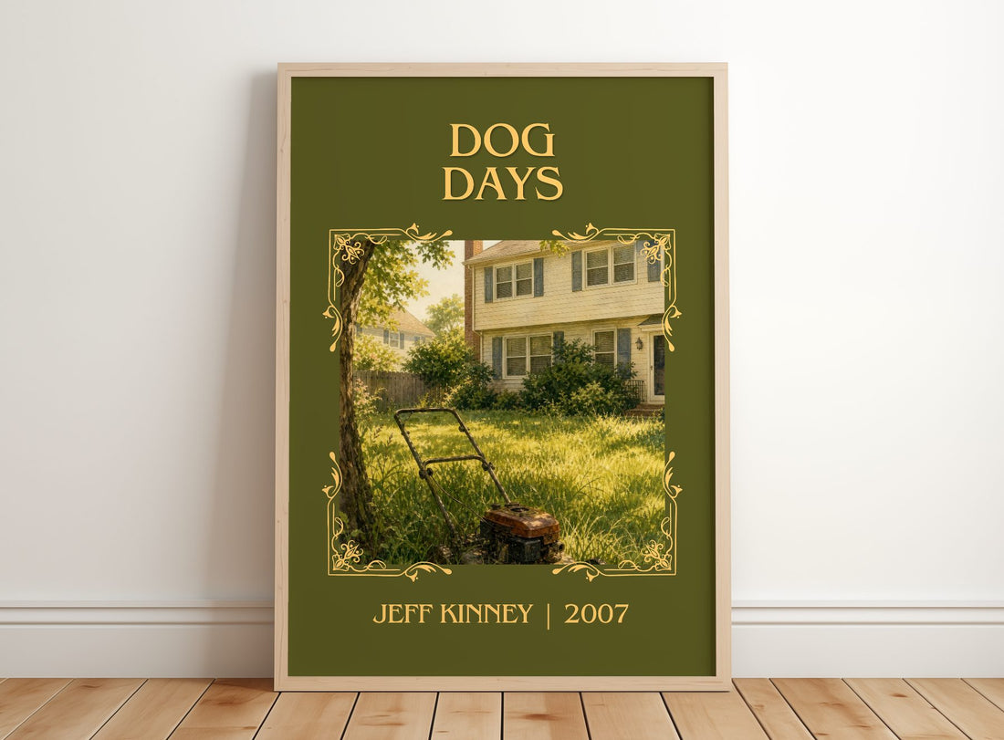 Dog Days Classic Book Art Print by Jeff Kinney – framed print leaning on a wooden floor