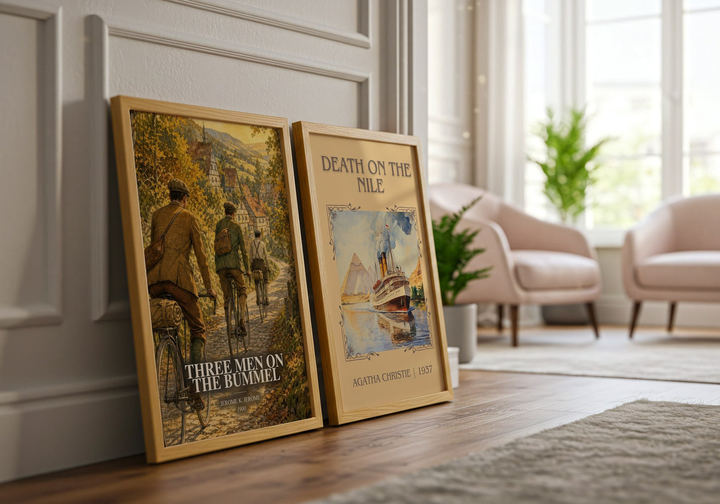Three Men On The Bummel watercolour print framed by window – literary home decor