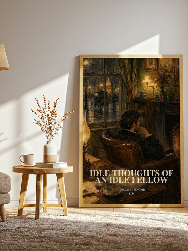 Idle Thoughts Of An Idle Fellow watercolour print in frame leaning in hallway – non fiction wall art