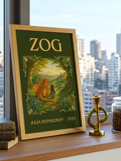 Zog Classic Book Art Print by Julia Donaldson – framed print on a city-view windowsill